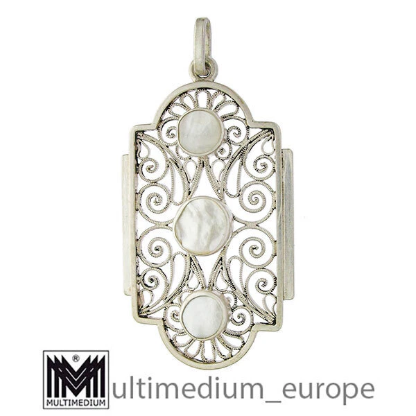 Art Deco Silber Anhänger filigran Perlmutt pendant mother of pearl - Bild 1 von 4