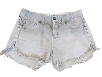 Pantalones Cortos Free People Mujer Talla 24 Beige Denim Corte Envejecido Dobladillo Crudo Foto 1 de 4