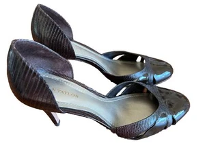 Ann Taylor Heels Brown Patent Leather Faux Snakeskin Open Toe Heel Size 7.5 M - Picture 1 of 7