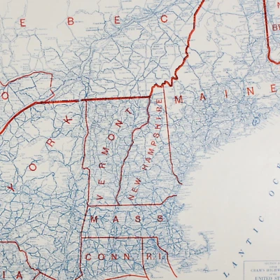 Maine NY MAP Highway Vermont Grande Antiguo COLOR 1928 21"x14" EE. UU. Jazz Edad 1920s Foto 1 de 2