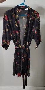 Secret Treasures Short Kimono Semi Sheer Robe Black Floral Ladies Size Small - Picture 1 of 6