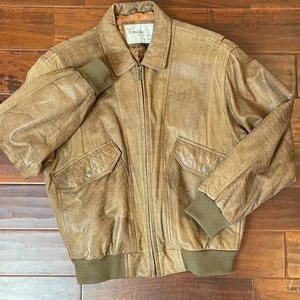 Vintage Cougar Int Leder Bomberjacke Herren mittelbraun durchgehender Reißverschluss isoliert, gefüttert - Bild 1 von 8