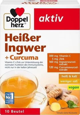Doppelherz Heißer Ingwer und Curcuma - heiß und kalt - vegan - 10 Beutel - Bild 1 von 4