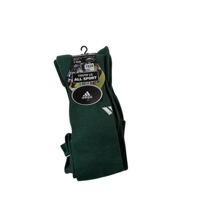 NEW 2 Pairs Adidas All Sport Socks Over The Calf Green/White Youth LG Size 3-9 - Image 1 of 3
