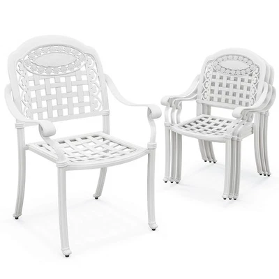 Patio 4pcs Cast Aluminum Armrest Chairs Dining Stackable Outdoor White - Image 1 of 4