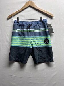 Costume da bagno ragazzo Hurley blu verde fodera in rete a righe 7/8 - Foto 1 di 6