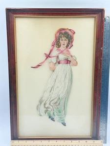 Vintage Petit Point Girl in Pink Bonnet 11.5x18 Frame - Picture 1 of 11