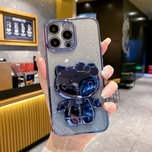 For iPhone Samsung Huawei Moto Case Cat Mirror Holder Cartoon Stand Phone Cover - Picture 1 of 16