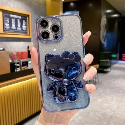 For iPhone Samsung Huawei Moto Case Cat Mirror Holder Cartoon Stand Phone Cover - Image 1 of 4