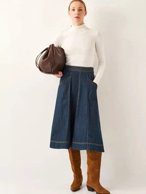 Monsoon UK Size 22-24 XXL Dark Blue Harper Seamed Denim A-Line Midi Skirt - Image 1 of 4