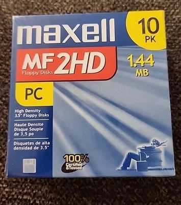 Maxell 3.5" Floppy Disk NEW Sealed 10 Pack MF2HD PC Formatted - Image 1 of 4