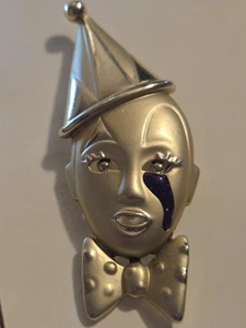 Broche prendedor vintage grande payaso lágrima tono dorado años 80 - Imagen 1 de 4