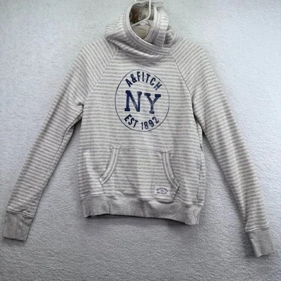 Sudadera con Capucha Abercrombie Fitch Para Hombre Gris Medio Rayas Bolsillo Canguro Foto 1 de 4