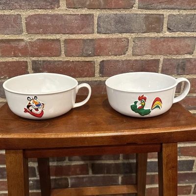 Tigelas de cereais vintage Kellogg’s 1999 (2) com alças 6” Tony Tiger Corny Rooster - Imagem 1 de 4