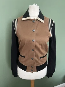 Diesel Varsity Jacket Brown/black Leather Cotton Snap Women’s Uk S Briana - Picture 1 of 8