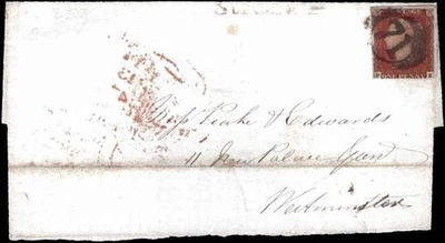 1847 Great Britain Penny Red Cover – Clear MX Cancel, Folded Letter - Image 1 of 2