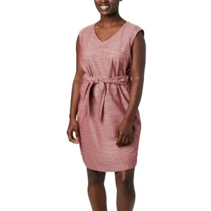 Columbia Dress Womens L Red Marled Waist Tie V-Neck Cap Sleeve Side Slit Casual - Picture 1 of 10