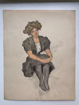 Pintura acuarela vintage años 1910 Gibson niña mujer WC Vincent 8 x 10 Foto 1 de 4