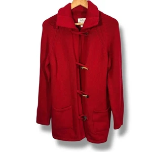 NWT Neiman Marcus Cashmere Red Knit Toggle Front Sweater Jacket - Picture 1 of 7