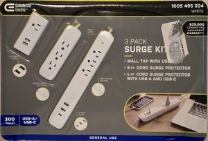 Commercial Electric 4' Multiple Outlet+Wall Mounted Surge Protector Set 3pcs NEW - Picture 1 of 2