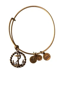 ALEX AND ANI Rope & Anchor Gold Charm Slider Dangle Bracelet Bangle - Picture 1 of 4