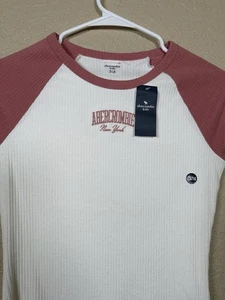 Abercrombie Kids White & Pink Ribbed Short Sleeve Shirt Top Girls Size 15/16 NEW - Picture 1 of 7