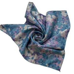 Vintage 60's Floral Pattern Silk Square Scarf 22" Square Purple Blue White - Picture 1 of 5