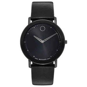 Movado Sapphire Quartz Swiss Movt. Black Dial Leather Strap Men's Watch 0606884 - Picture 1 of 4
