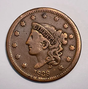 1838 USA 1C Coronet Head Large Cent Coin - Bild 1 von 5