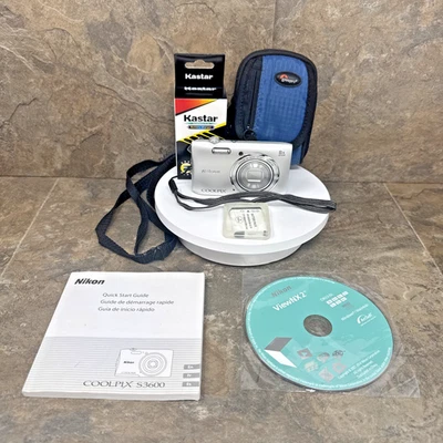 Nikon COOLPIX S3600 20MP 8X Zoom Digital Camera Silver Charger Battery Case Work - Image 1 of 4