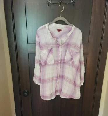 Usado en Excelente Condición Top Túnica Para Mujer Botón En la Parte Frontal Ligero a Cuadros con Pestaña Enrollable Talla XXL 2XL  Foto 1 de 4