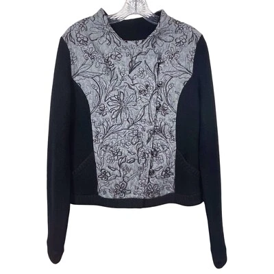 Chaqueta Bomber Anthropologie Tejida y Anudada Burke Talla M Negra Gris Bordada Foto 1 de 4