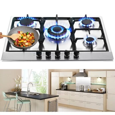 68CM Table de cuisson à gaz en verre encastrable Cuisinière à gaz 5 feux NG/LPG - Photo 1/4