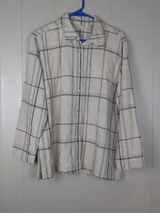 Kate Hill Damen Hemd mit Knopfleiste 100% Leinen 3/4 Arm braun gestreift GUC - Bild 1 von 10