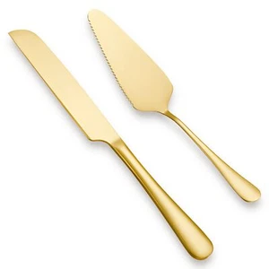 Wedding Cake Knife and Server Set Gold Stainless Steel Cake Pie Serving Set G... - Picture 1 of 7