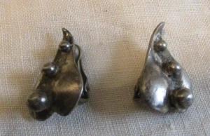 925 Silver (Sterling) Earrings Leaves Clip On Vintage Handmade - Picture 1 of 10