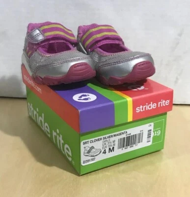STRIDE RITE Girls pink silver leather 'Clover' shoes size 4M - Image 1 of 4