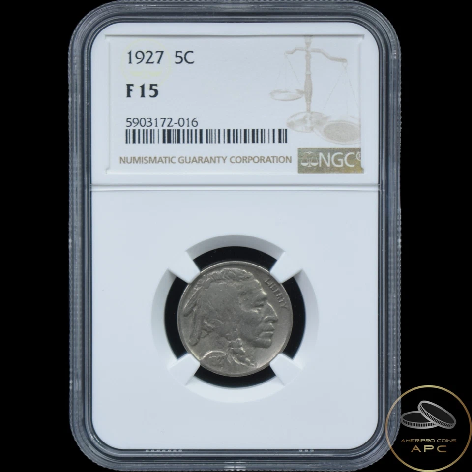 1927 Buffalo Nickel 5C NGC F15 - Image 1 of 2