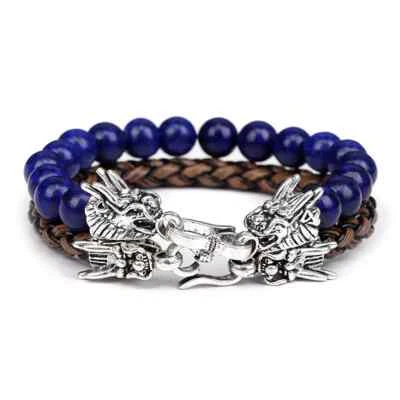 Pulsera colgante dragón doble capa piedras preciosas naturales para mujer hombre Foto 1 de 4