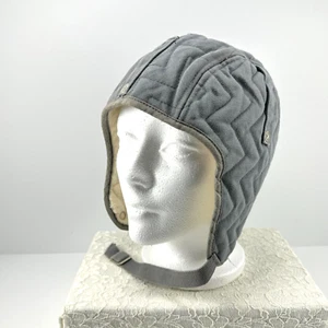 Hard Hat Liner Grey Quilted Lined Flying Helmet Style with Snap Closure Vintage - Picture 1 of 14