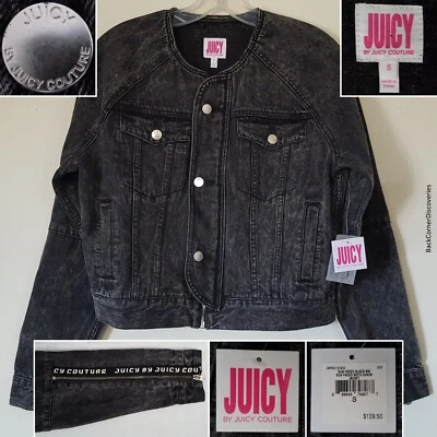 Chaqueta de mezclilla Juicy by Juicy Couture negra descolorida por el sol S cremallera y botón Moto con etiquetas Foto 1 de 4
