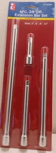 EXTENSION BARS 4 PC. 3/8" INCH DRIVE EXTENSION BAR SET 3,6,9,12" INCH LENGTHS - Picture 1 of 1