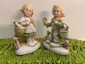 Paar Vintage Made in Germany Junge & Mädchen mit Korb entzückende Figuren 20469 - Bild 1 von 7