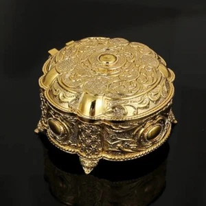 European Style Shell Flower Gold Metal Round Jewelry Box - NEW - Picture 1 of 2