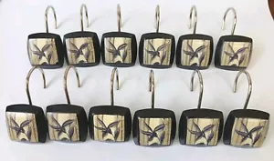 SET 12 shower curtain hooks Black Purple Floral resin and metal - Picture 1 of 7