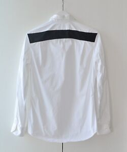 1998 Vintage Mens HELMUT LANG Shirt White Long Sleeve Black Stripe Cotton Size S