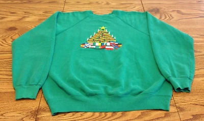 Винтажный 90-х Рождество графический новинка толстовка зеленый Hanes 50/50 L - Изображение 1 из 4