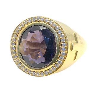 Mens Bishop Ring Bezel Simulated Amethyst Moissanite Solid 14K & 10K Yellow Gold - Picture 1 of 10