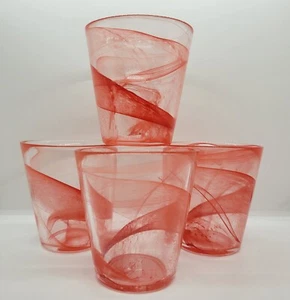 Set of 4 Bormioli Rocco Red Swirl 4" Tumblers Thick Art Glass Murano Italy - Picture 1 of 8