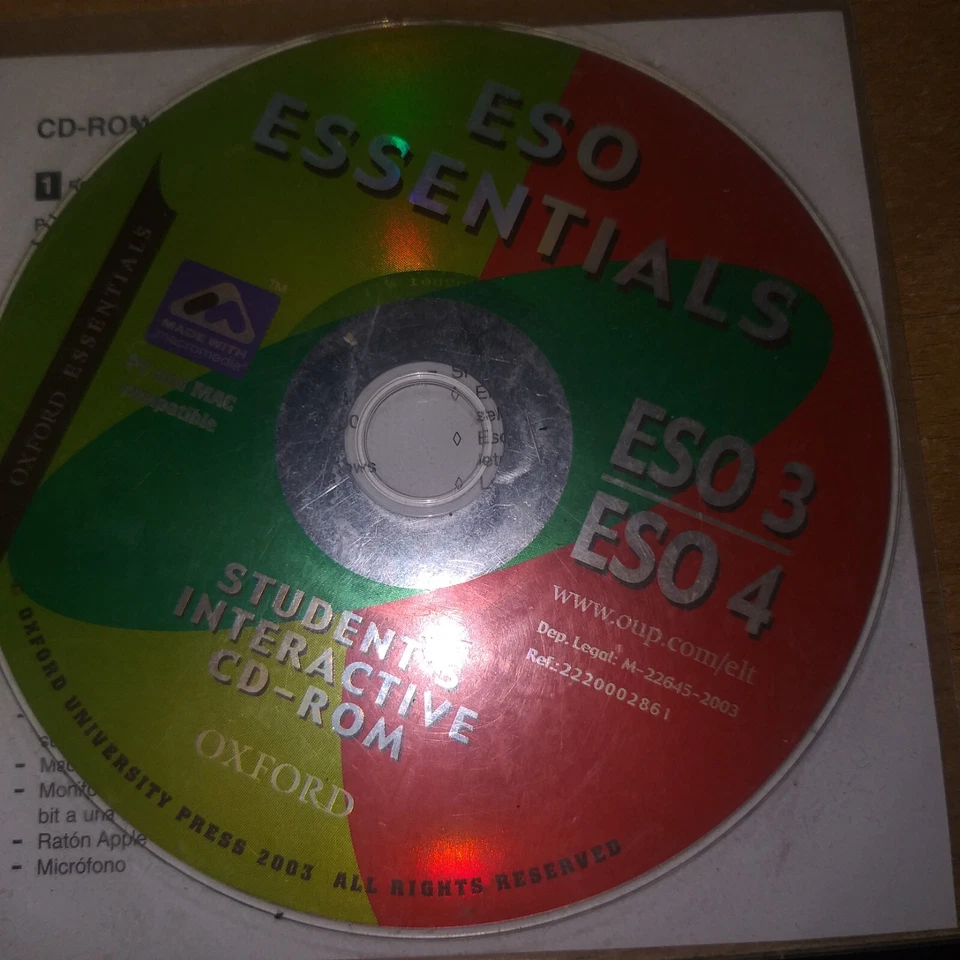 ESO Essentials  ESO 3 ESO 4 Student's Interactive CD-Rom Oxford 2003 - Imagen 1 de 1